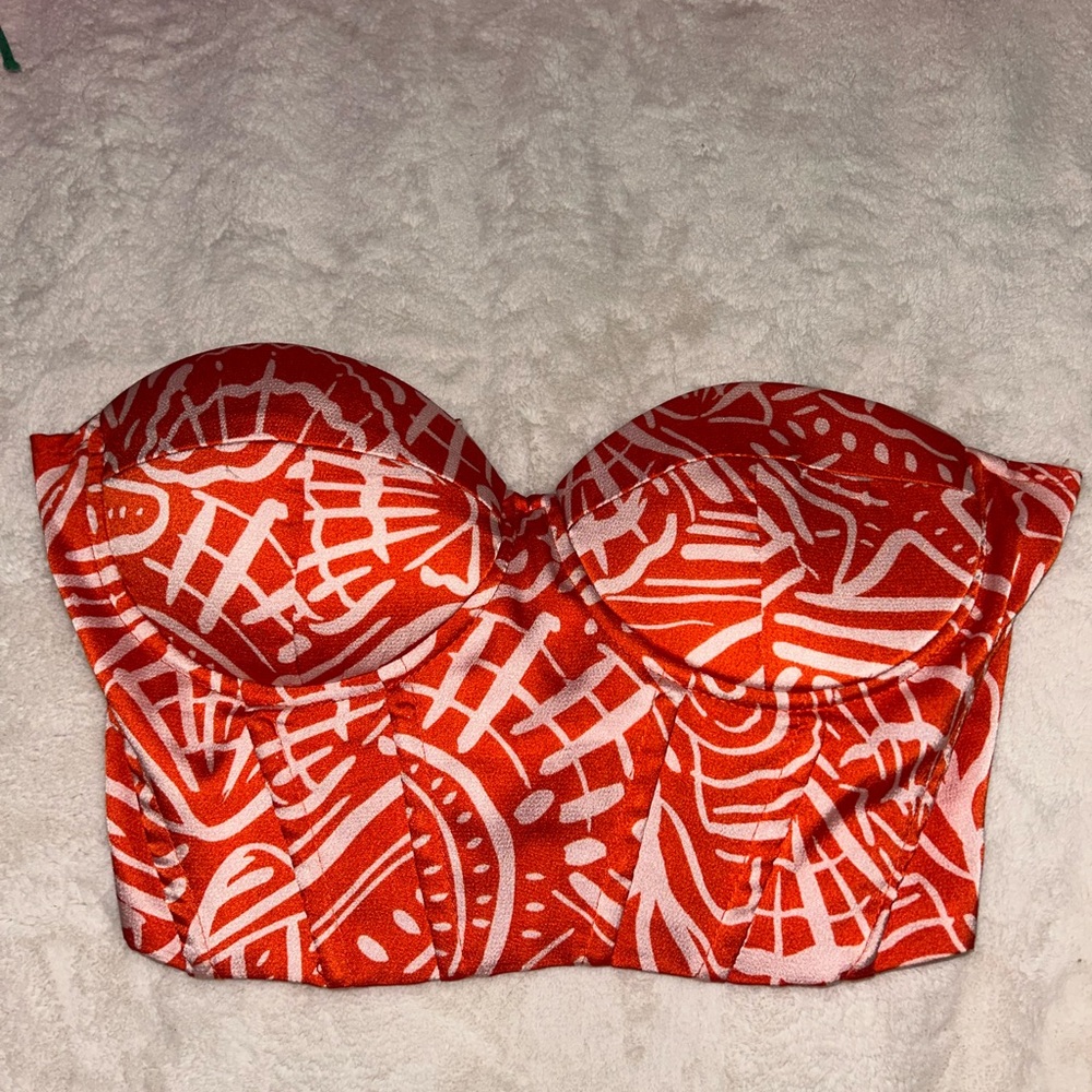 SHEIN Red and White Patterned Bustier Top
